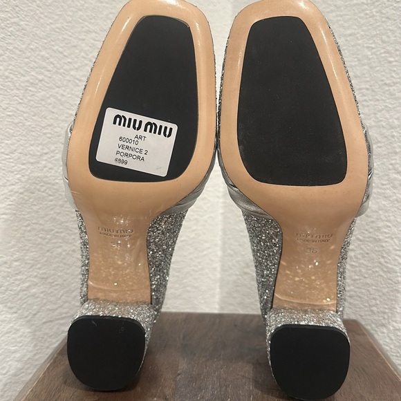 Miu Miu Vernice 2 Metallic Diamond Glitter Loafers Pumps Silver Size 38 US 7.5 - Picture 11 of 13